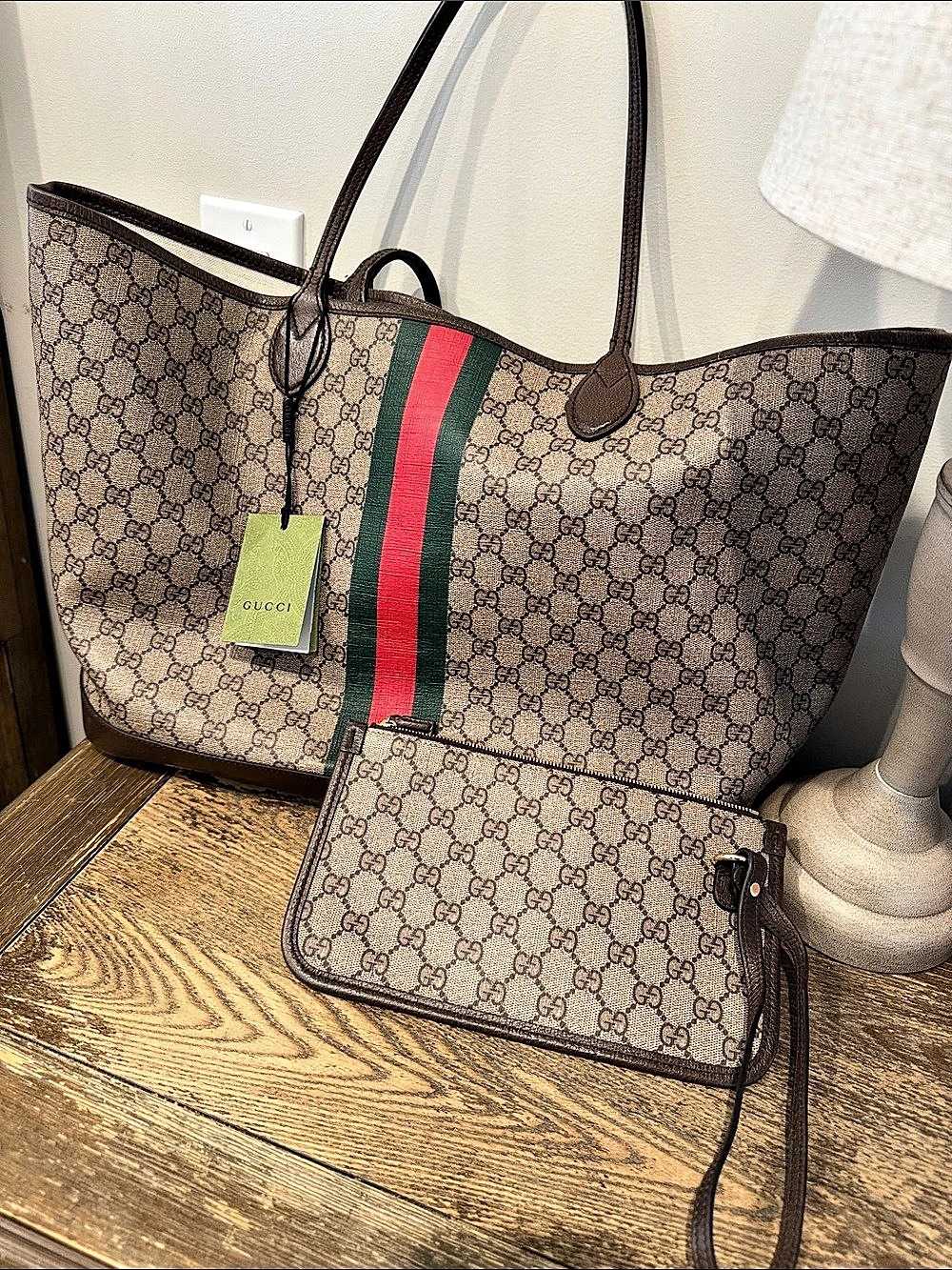Gucci Ophidia GG Medium Tote Bag Brown & Green NWT